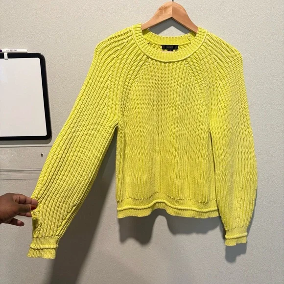 J. Crew Chunky Knit Sweater Crewneck Chartreuse Yellow Green Size M {AK184} - Picture 4 of 8